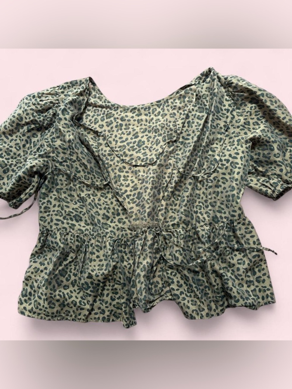 American Eagle Leopard Print Peplum Puff-Sleeve Top